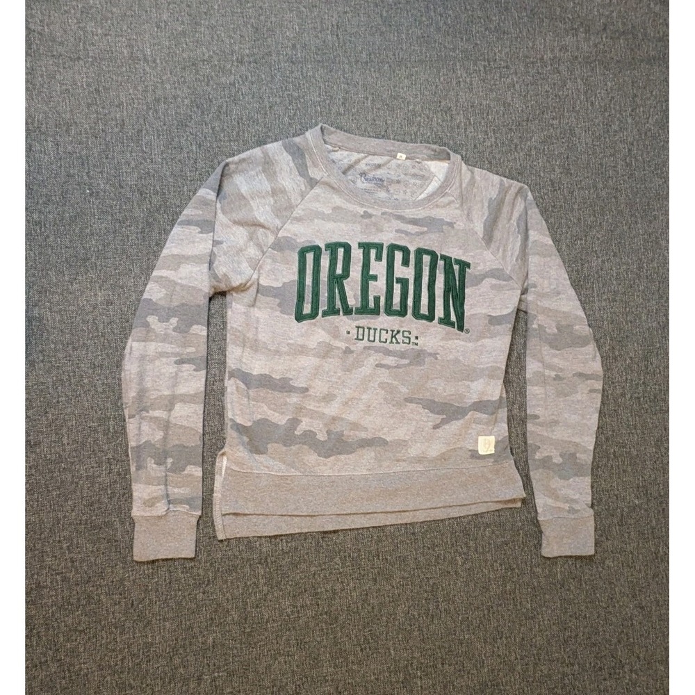 Oregon Ducks Shirt Women Medium Gray Camo Long Sleeve Sweatshirt NCAA Pressbox